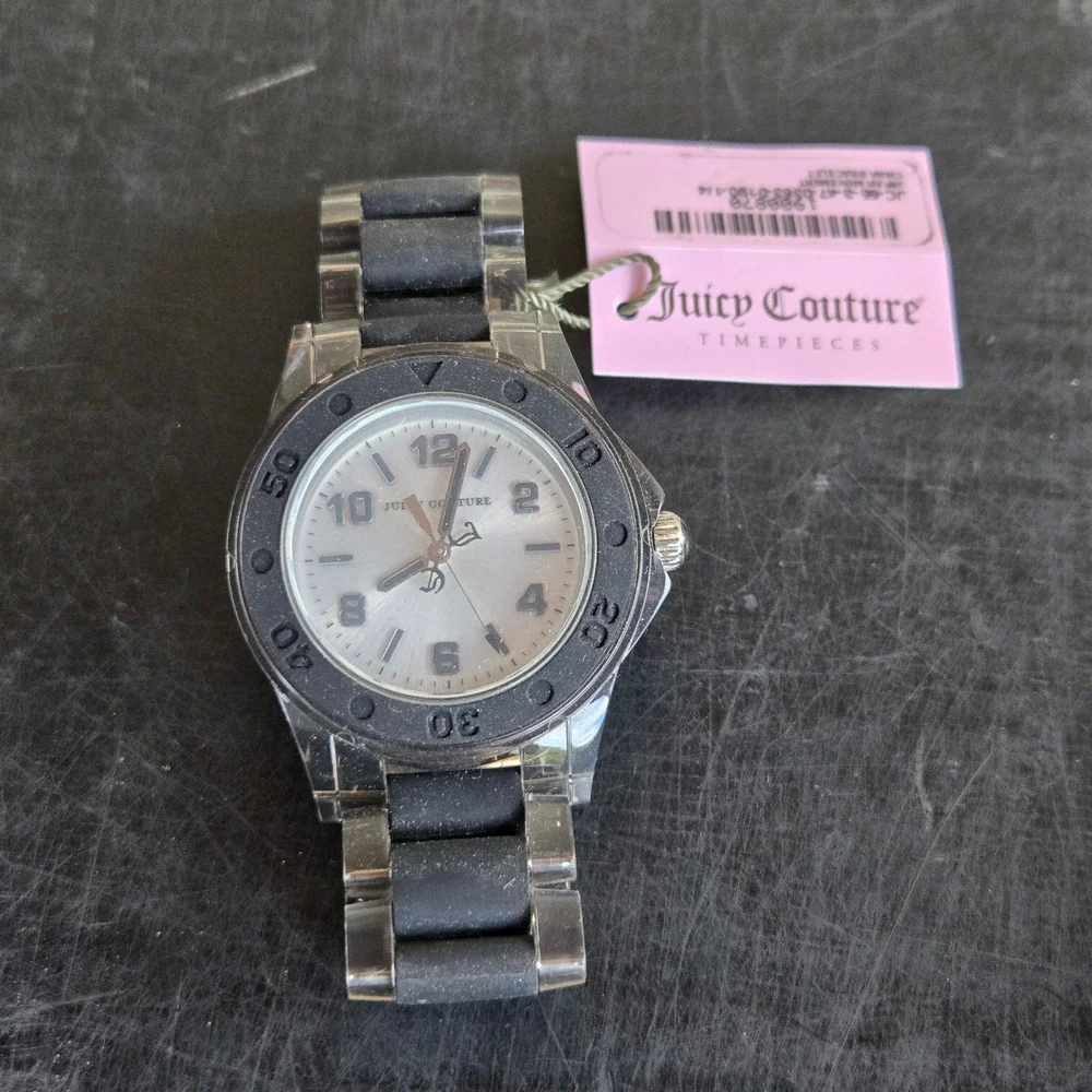 Juicy Couture Womens Rich Watch 1900870 Black Clear Link Band NWT 6.5